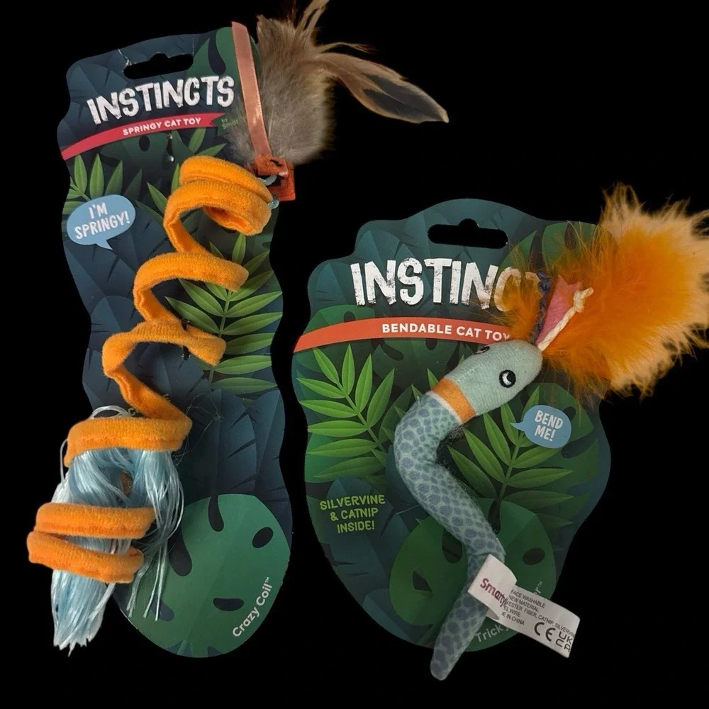 Lot Of 2 Smartykat Instincts CRAZY COiL + TRICKY TWISTER‎ Feather Plush Cat Toys
